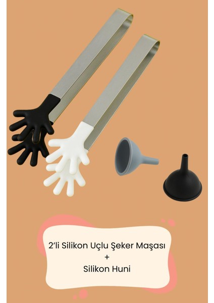 2 Adet Silikon Uçlu Şeker Maşası ve 1 Adet Huni Seti – Pratik Mutfak Yardımcısı