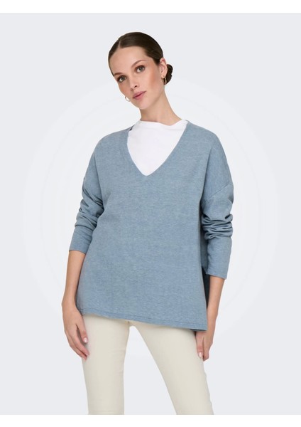 15354092 V Yaka Kadin Triko - Mavi