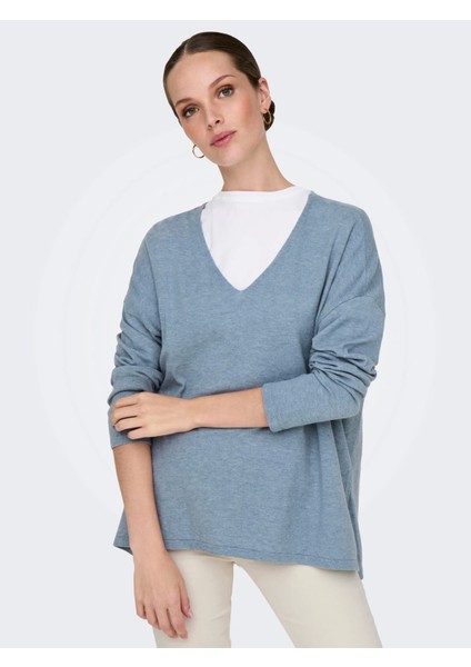 15354092 V Yaka Kadin Triko - Mavi fiyatları