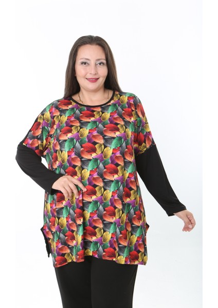 Kadın Likralı Yünlü Viskon Ön Desenli Büyük Beden Tunik modelleri