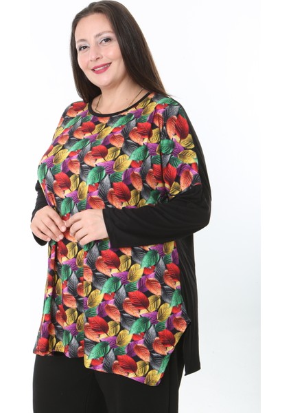 Kadın Likralı Yünlü Viskon Ön Desenli Büyük Beden Tunik fırsatları