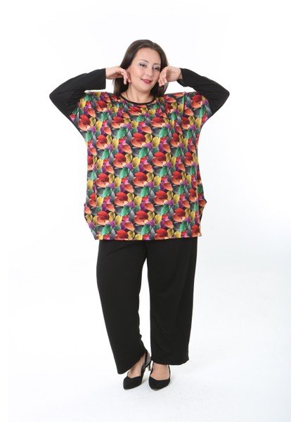 Kadın Likralı Yünlü Viskon Ön Desenli Büyük Beden Tunik indirimleri