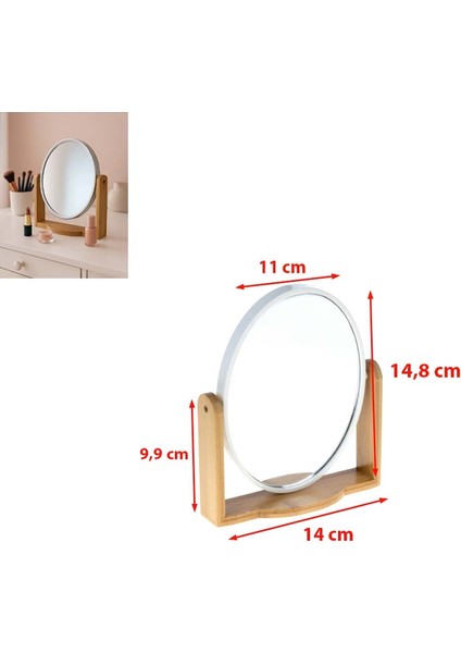 Bambu Ahşap Standlı Çift Yönlü 360° Dönen Plastik Çerçeveli Ayna El Tıraş Makyaj Vb. Aynası Orta Boy Oval Ayna (1 Adet) fiyatları
