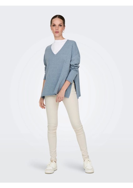 15354092 V Yaka Kadin Triko - Mavi modelleri