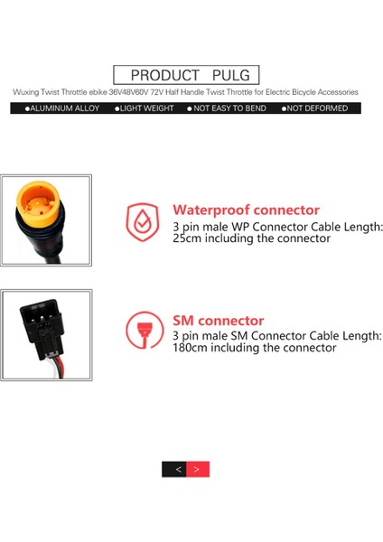 Wuxing Ebike Twist Gaz Kelebeği Sol ve Sağ El Gaz Kelebeği 3 Pinli Konnektörlü Ebike Parçaları, Su Geçirmez (Yurt Dışından) indirimleri