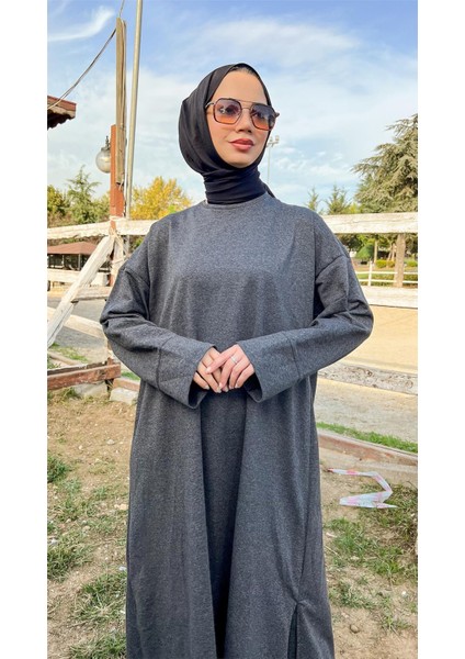 O Yaka Yırtmançlı Uzun Geniş Rahat Tunik Pantolon Sade Basic Spor Takımı - 03040-1.017 - Antrasit fiyatları