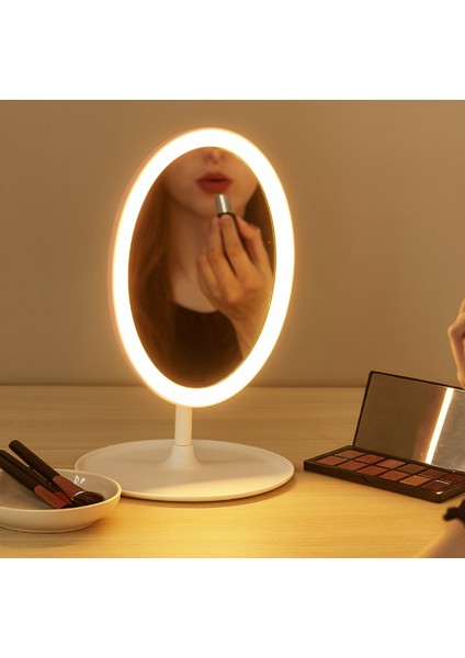 LED Işıklı & Dokunmatik ve Organizerli Şarjlı Oval Makyaj Aynası