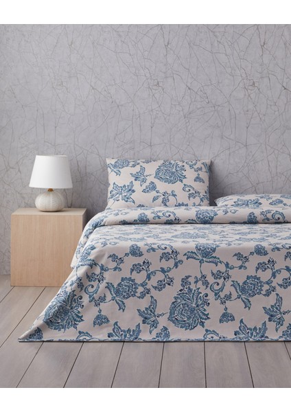 Curioleaf Pamuk Tek Kişilik Nevresim Takımı 160X220 cm Mavi - Bej