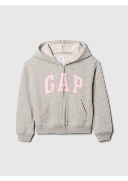 Kız Çocuk Gri Gap Logo Heritage Fermuarlı Sweatshirt