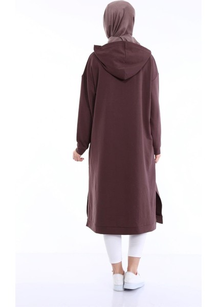 Atlas Kapşonlu Uzun Sade Basic Sweatshirt - 03007-1.028 - Kahverengi fiyatları