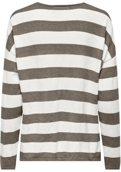 15354092 V Yaka Kadin Triko - Kahve Cizgili fiyatları