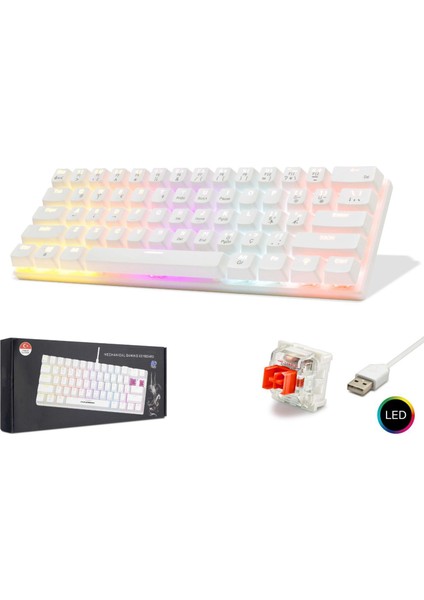 Rol Red Switch Mini Rainbow Oyun Klavyesi Gaming Mekanik 62 Tuşlu 12 Rgb LED USB Kablosu Beyaz