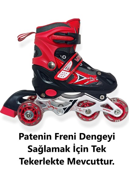 Çocuk Pateni Işıklı Çantalı Numara Ayarlanabilen Tek Sıra ve 2+1+1 Teker Paten Kırmızı Small 30-33 fiyatları