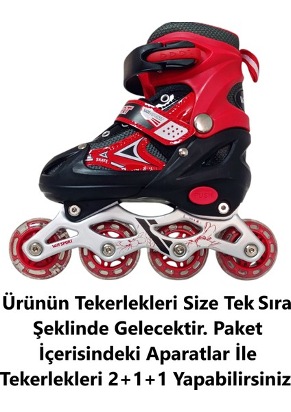 Çocuk Pateni Işıklı Çantalı Numara Ayarlanabilen Tek Sıra ve 2+1+1 Teker Paten Kırmızı Small 30-33 fırsatları
