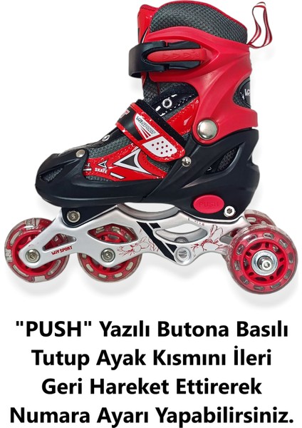 Çocuk Pateni Işıklı Çantalı Numara Ayarlanabilen Tek Sıra ve 2+1+1 Teker Paten Kırmızı Small 30-33 indirimleri