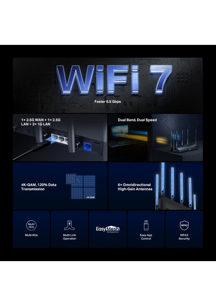 MR37BE Wi-Fi 7 Router | BE6500 Mbps Hız | Dual-Band | Fiber Destekli | 2× 2.5g Port, 2× Gigabit Port | 6 Anten | Mlo | Easymesh | Geniş Kapsama | Hızlı 4k/8k Streaming & Oyun | Kolay Kurulum fiyatları