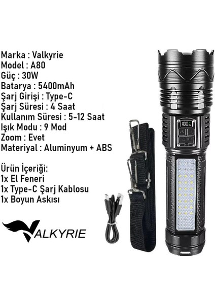 Şarjlı El Feneri 5400MAH 30W 9 Mod Powerbank Özellikli 6km Aydınlatma indirimleri