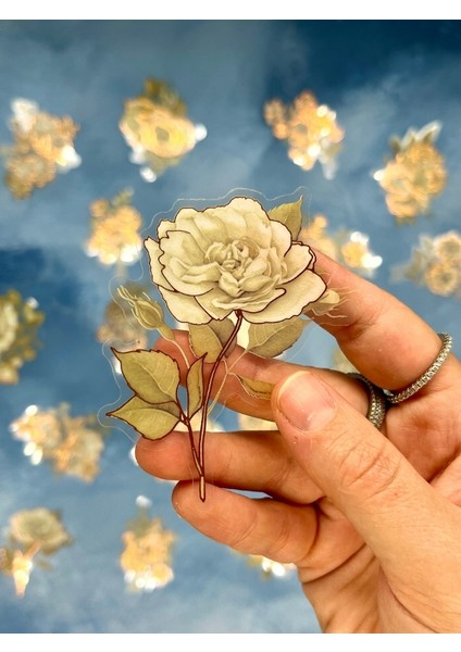 Holografik Efektli Yaldızlı 20 Adet Gül Çiçeği Desenli Yeşil Renk Pet Sticker Seti/ Etiket/ Çıkartma fiyatları