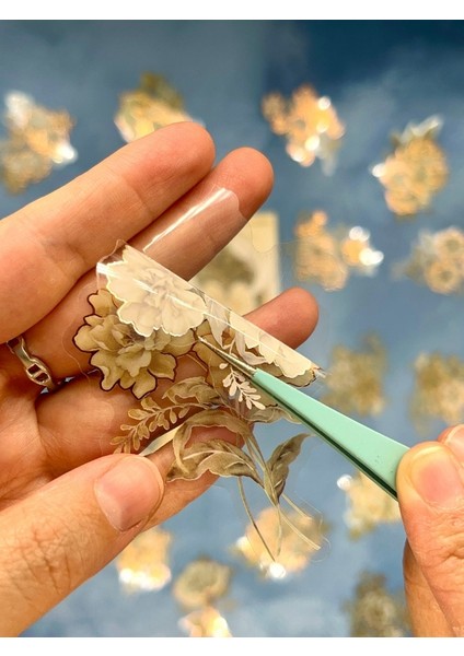 Holografik Efektli Yaldızlı 20 Adet Gül Çiçeği Desenli Yeşil Renk Pet Sticker Seti/ Etiket/ Çıkartma modelleri