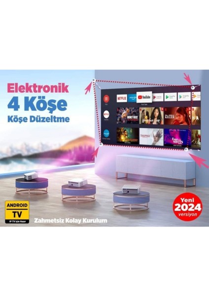 Leisure 495W Android Tv 4K Destekli Projeksiyon Cihazı 5gwi-Fi+5.2 Bluetooth 220 Inç Yansıtma Dolby Ses Sistemi fırsatları