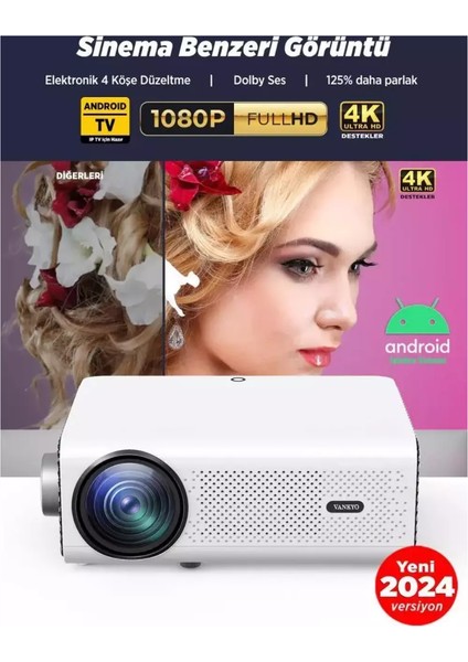 Leisure 495W Android Tv 4K Destekli Projeksiyon Cihazı 5gwi-Fi+5.2 Bluetooth 220 Inç Yansıtma Dolby Ses Sistemi