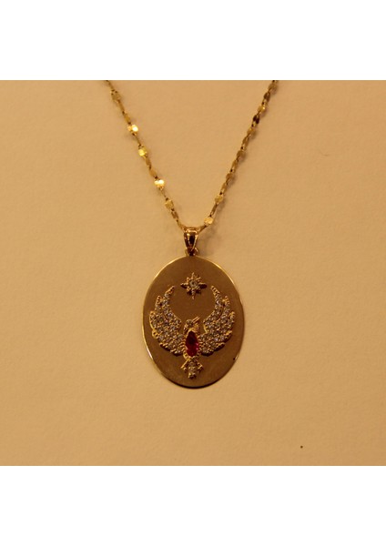 14 Ayar Altın Kırmızı Taşlı Anka Kuşu Kolye Ucu