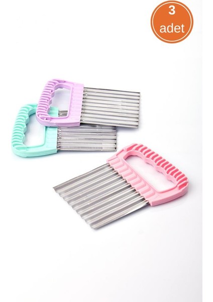 3 Adet Tırtıklı Cips Doğrayıcı, Paslanmaz Şekilli Sebze Meyve Salatalık Patates Dilimleyici 3’lü Set fiyatları