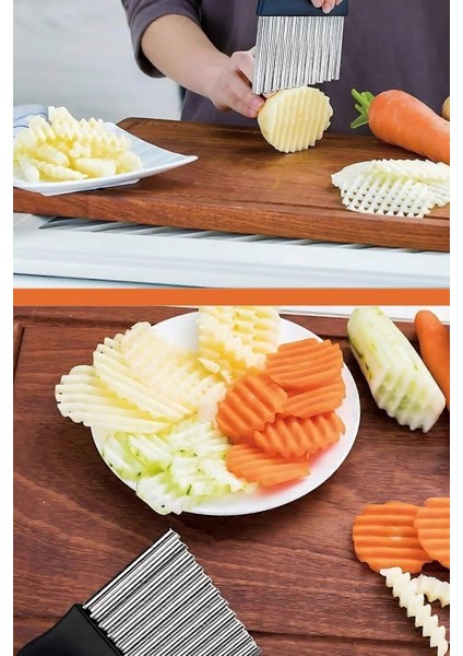 3 Adet Tırtıklı Cips Doğrayıcı, Paslanmaz Şekilli Sebze Meyve Salatalık Patates Dilimleyici 3’lü Set modelleri