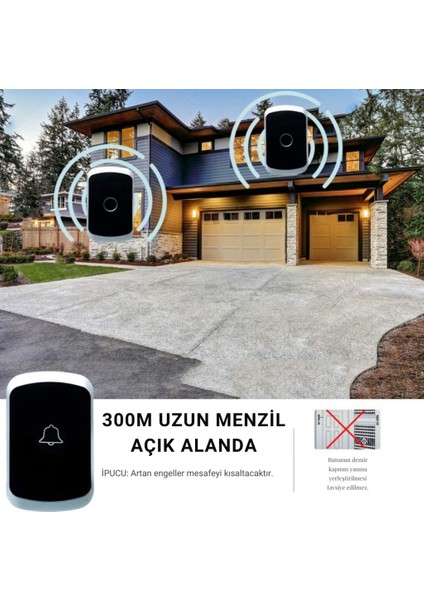 300 Metre Uzun Menzilli Kablosuz Kapı Zili, Ev, Ofis, Iş Yeri, Yazlık Için Yüksek Sesli Kapı Zili indirimleri