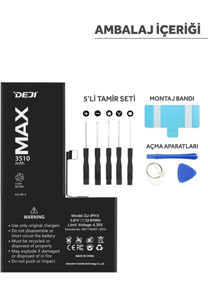 iPhone X Li-Ion Batarya 3510mAh – Yüksek Kapasiteli, Silikon Anot Teknolojili Orijinal Apple Uyumlu Pil