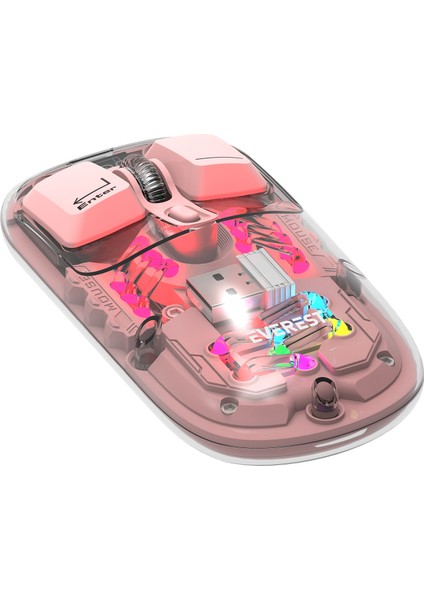 SM-BT89 Opal Şarj Edilebilir Sessiz Pembe Transparan Rgb 2in1 2bt ve 2.4ghz Kablosuz Mouse fiyatları