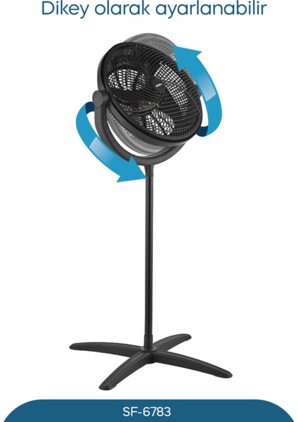 SF-6783 Ayaklı ve Masaüstü Vantilatör – 75W, 3 Kanat, 2 Hız Kademesi, Geniş Salınım Açısı ile Etkili Serinlik