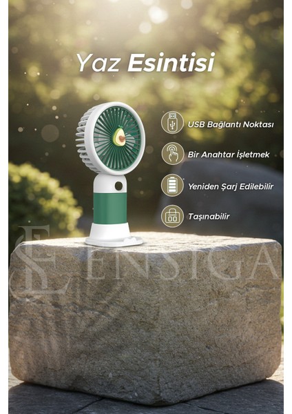 Şarjlı Masa ve El Vantilatörü – USB Bağlantılı, Taşınabilir, 5 Kanatlı Güçlü Soğutma, Sessiz Çalışma