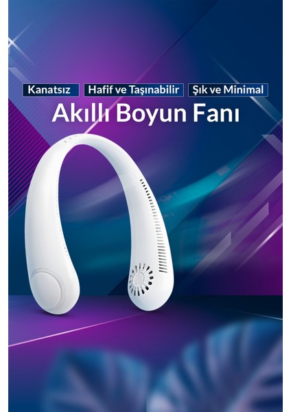 Şarjlı Kanatsız Boyun Vantilatörü – 3 Hız Ayarı, Taşınabilir Serinletici, Masaüstü ve Ayaklı Geniş Salınım Özelliği