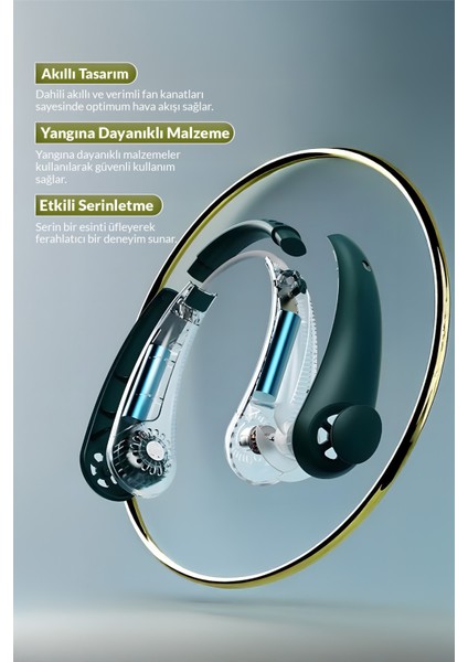 Şarjlı Kanatsız Boyun Vantilatörü – 3 Hız Ayarı, Taşınabilir Serinletici, Masaüstü ve Ayaklı Geniş Salınım Özelliği