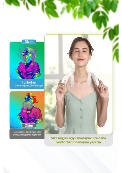 Şarjlı Kanatsız Boyun Vantilatörü – 3 Hız Ayarı, Taşınabilir Serinletici, Masaüstü ve Ayaklı Geniş Salınım Özelliği