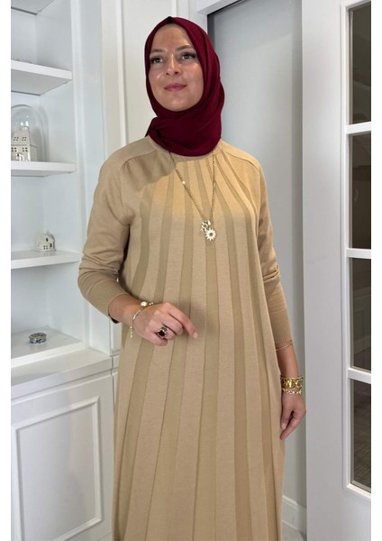 Beyza Fitilli Triko Elbise Bej fiyatları