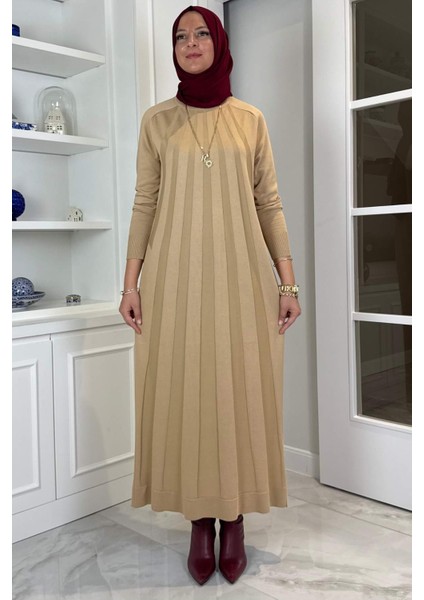 Beyza Fitilli Triko Elbise Bej fırsatları