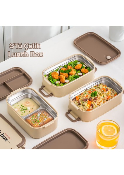 1612 Isı Yalıtımlı Paslanmaz Çelik 3 Katlı 4 Bölmeli Vakumlu Yemek Termosu Beslenme Kutusu Taşınabilir Lunch Box Sefer Tası