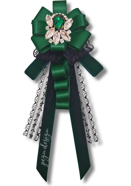 Shine Seri Yeşil Kurdele Kurdele Taşlı Yaka Çiçeği Broş Okul,iş,şal,gömlek