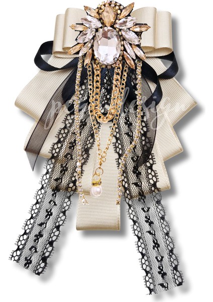 Shine Seri Ekru Zincirli Grogren Kurdele Taşlı Yaka Çiçeği Broş Okul,iş,şal,gömlek