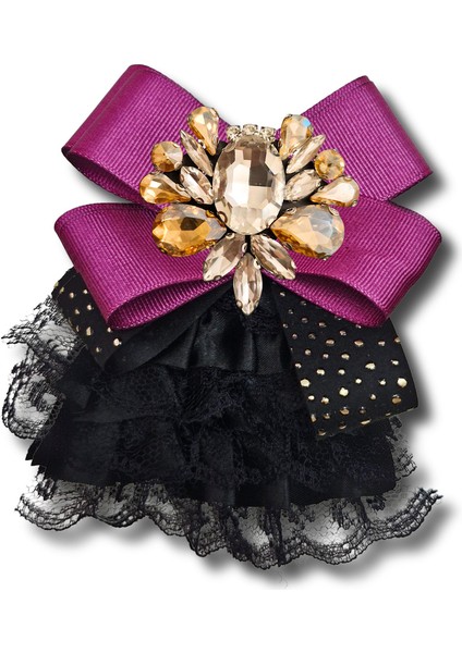 Shine Seri Mürdüm Grogren Kurdele Dantelli Taşlı Yaka Çiçeği Broş Okul,iş,şal,gömlek