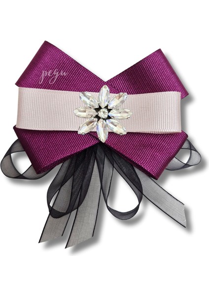 Shine Seri Mürdüm Grogren Kurdele Dantelli Taşlı Yaka Çiçeği Broş Okul,iş,şal,gömlek