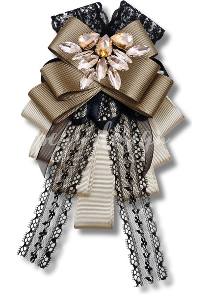 Shine Seri Kahve Ekru Yeşil Grogren Kurdele Kurdele Taşlı Yaka Çiçeği Broş Okul,iş,şal,gömlek