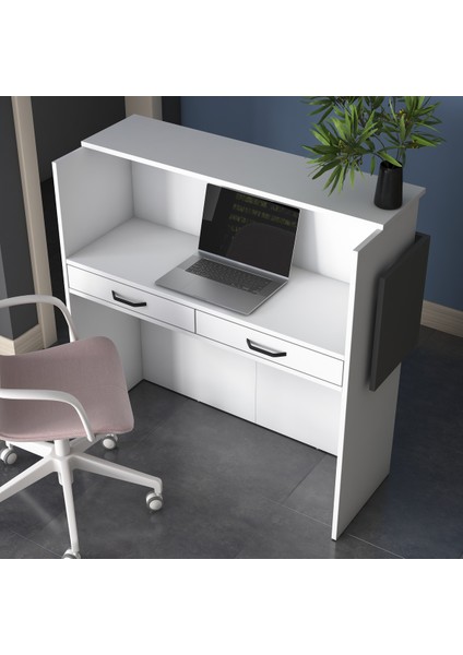 MA102 Suntalam Karşılama Bankosu – LED Işıklı, Çekmeceli, Beyaz-Antrasit, Şık ve Ergonomik Ofis Tasarımı