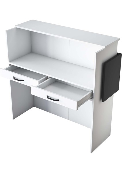 MA102 Suntalam Karşılama Bankosu – LED Işıklı, Çekmeceli, Beyaz-Antrasit, Şık ve Ergonomik Ofis Tasarımı