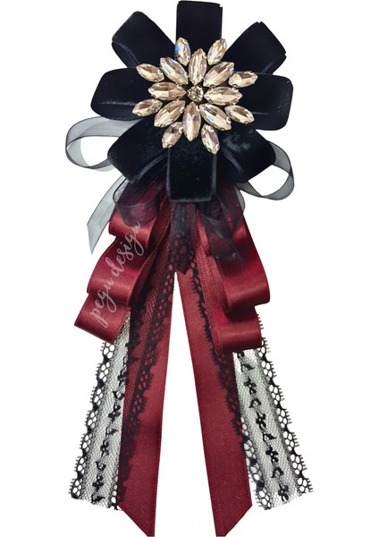 Shine Seri Bordo Kurdele Broş,okul Iş , Gömlek Ceket Yaka Çiçek