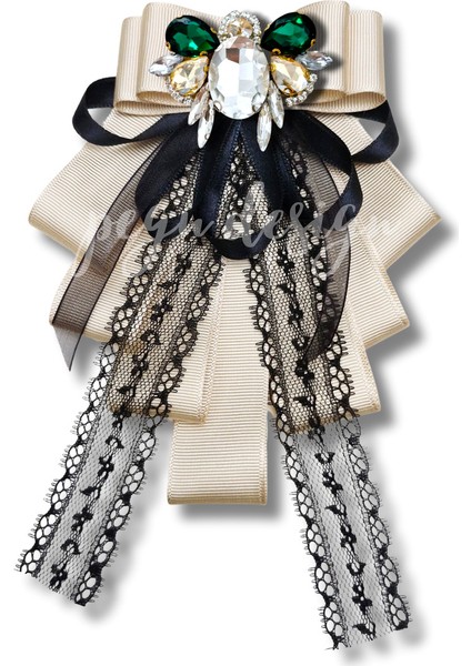 Shine Seri Ekru Grogren Arılı Kurdele Taşlı Yaka Çiçeği Broş Okul,iş,şal,gömlek