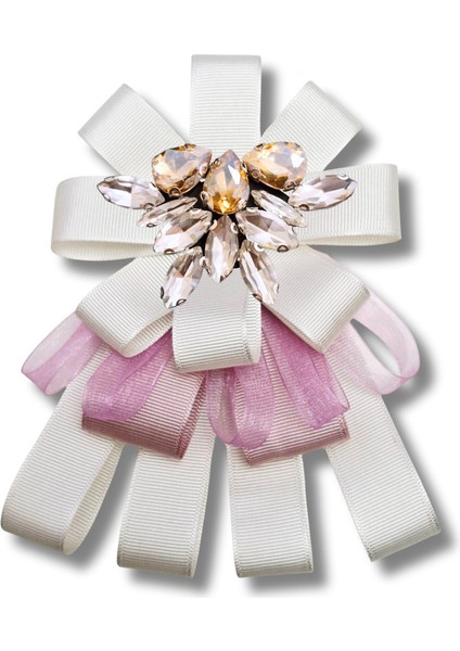 Shine Seri Pudra Ekru Grogren Kurdele Taşlı Yaka Çiçeği Broş Okul,iş,şal,gömlek