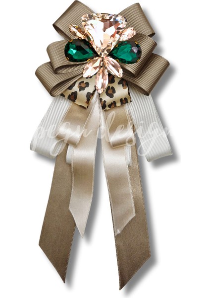 Shine Seri Kahve Ekru Yeşil Grogren Kurdele Kurdele Taşlı Yaka Çiçeği Broş Okul,iş,şal,gömlek